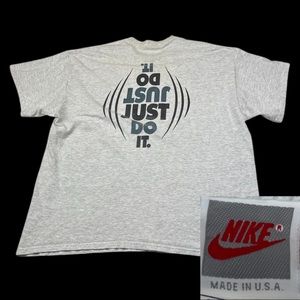 Vtg Nike Mens 2XL T Shirt Just Do It Spell Out Single Stitch 90s Gray Tag Flaws